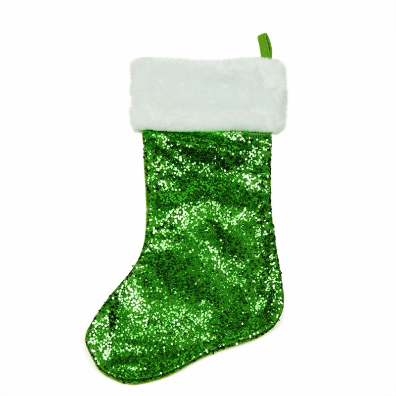 Chaussette de Noël 18 po à paillettes métalliques avec revers, Vert