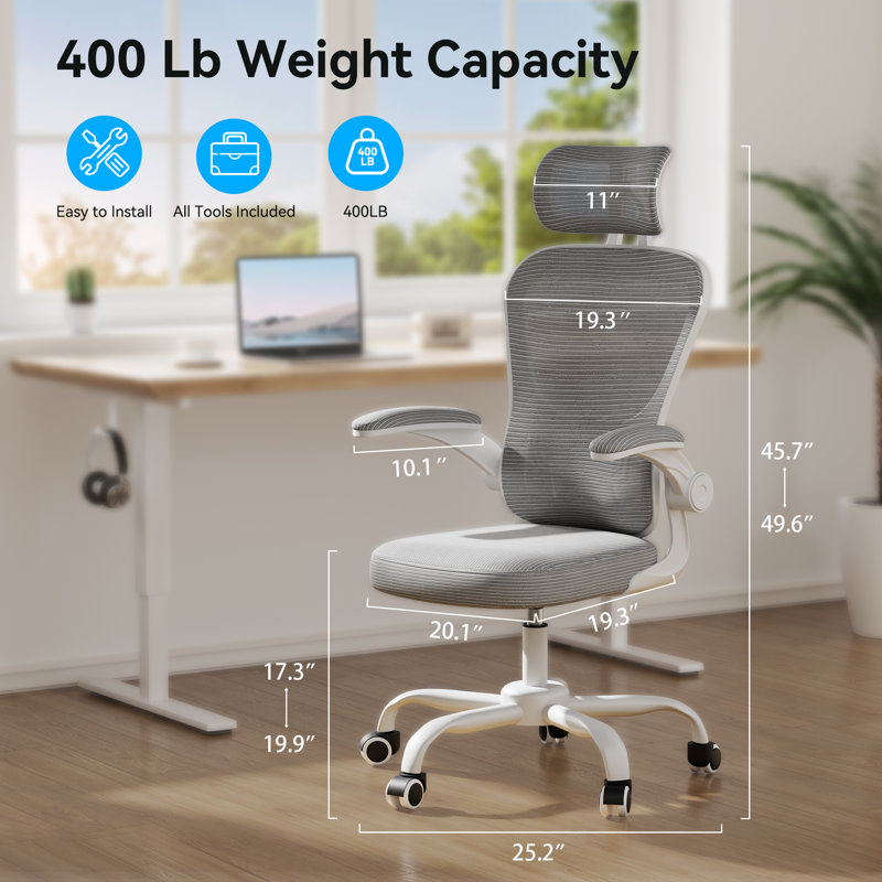 Breathable Ergonomic Task Chair with Headrest, Gray