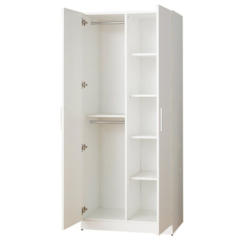 Armoire en bois contemporaine Viviane avec barres suspendues et cinq tablettes blanches