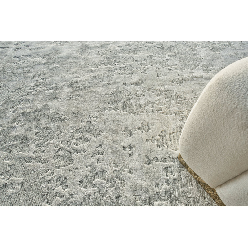 Cosmo Abstract Hand-Knotted White Area Rug, Rectangle 6' x 9'