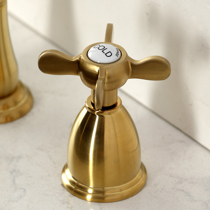 Kingston Brass Essex Double-Handle 3-Hole Widespread Kitchen Faucet, Brushed Brass