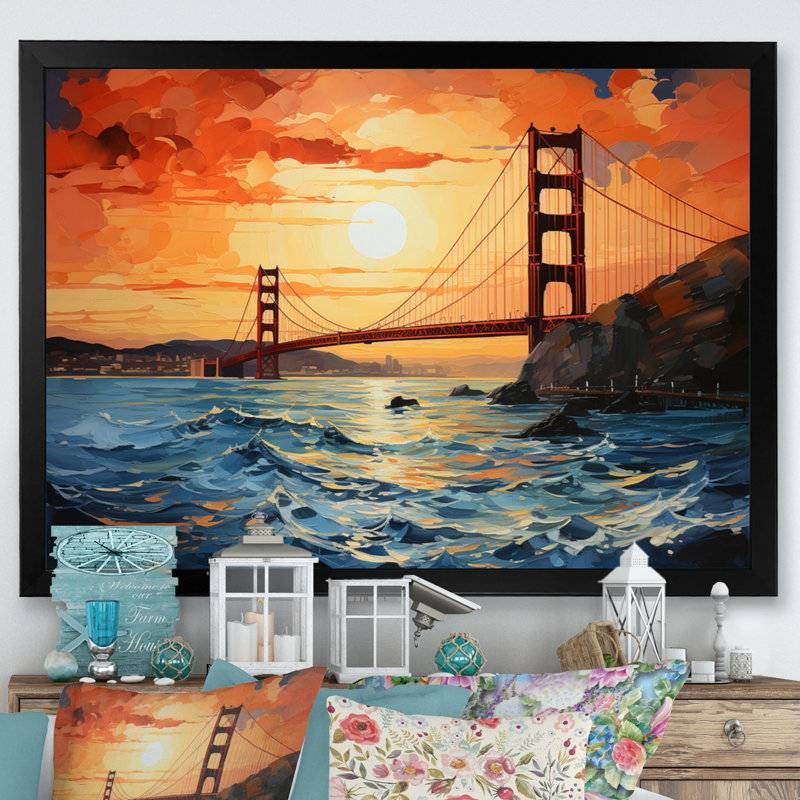 «Orange Bridge Golden Gateway II», reproduction sur toile, H 34 po x l 44 po x P 1,5 po, Cadre photo noir