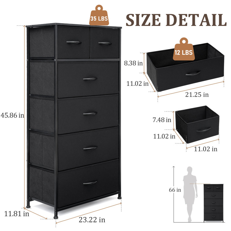 Jauier Metal 23.2'' W 6 - Drawer Dresser, Black, Black