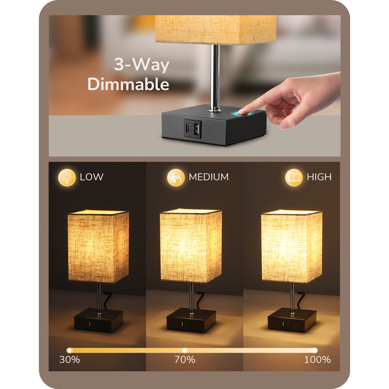 28CM Metal USB Table Lamp with Touch Control, Beige, Black
