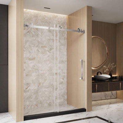 Bruna 56–60"x76"H Frameless Single Sliding Shower Door with 1/4" Tempered Glass & Explosion-Proof Film