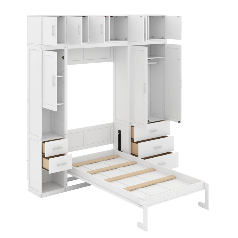 Lit escamotable simple avec casiers et armoires