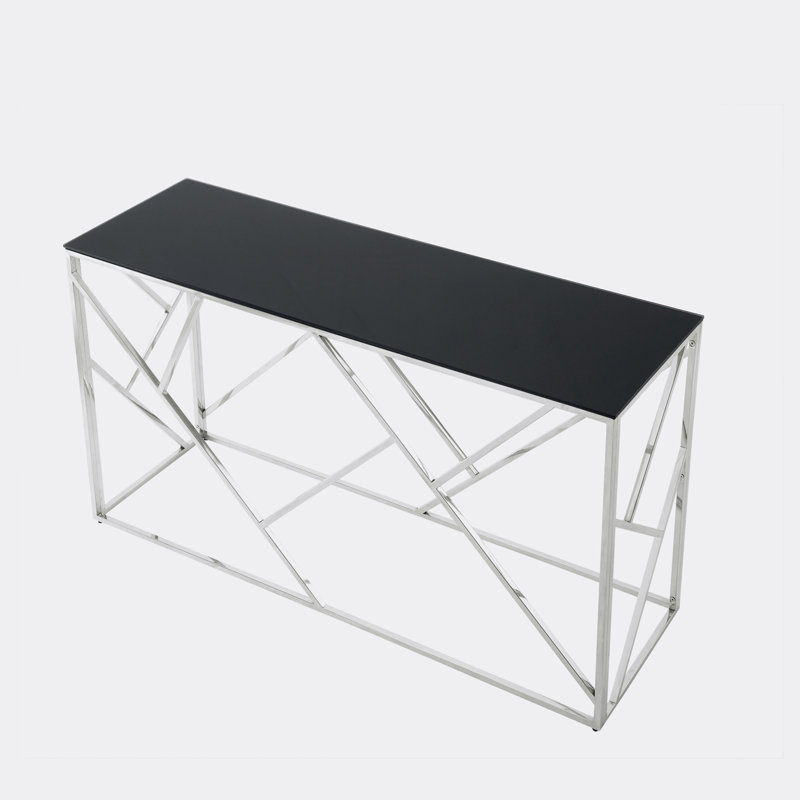 Tyeisha 55" Console Table,Entryway table,Hoyer table with  Metal Frame and Tempered Glass Top, Chrome