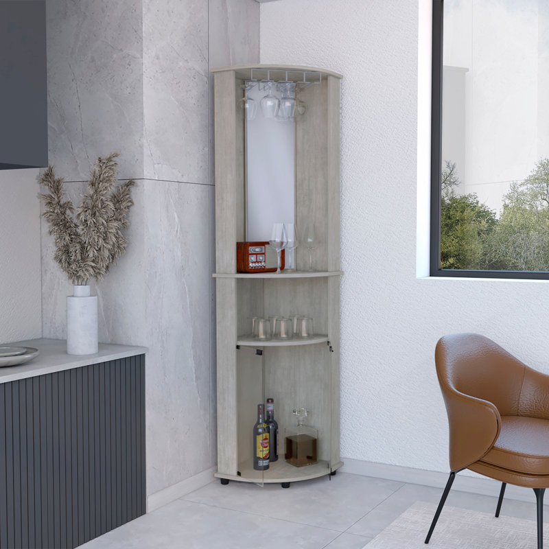 Armoire de bar de coin Chicago, support, porte en verre, Gris