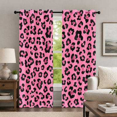 2 pièces rideaux à imprimé léopard rose et noir, rideau vibrant à motif animalier, rideaux à oeillets à imprimé de style sauvage chic, habillage de fenêtre pour le décor de la chambre à coucher