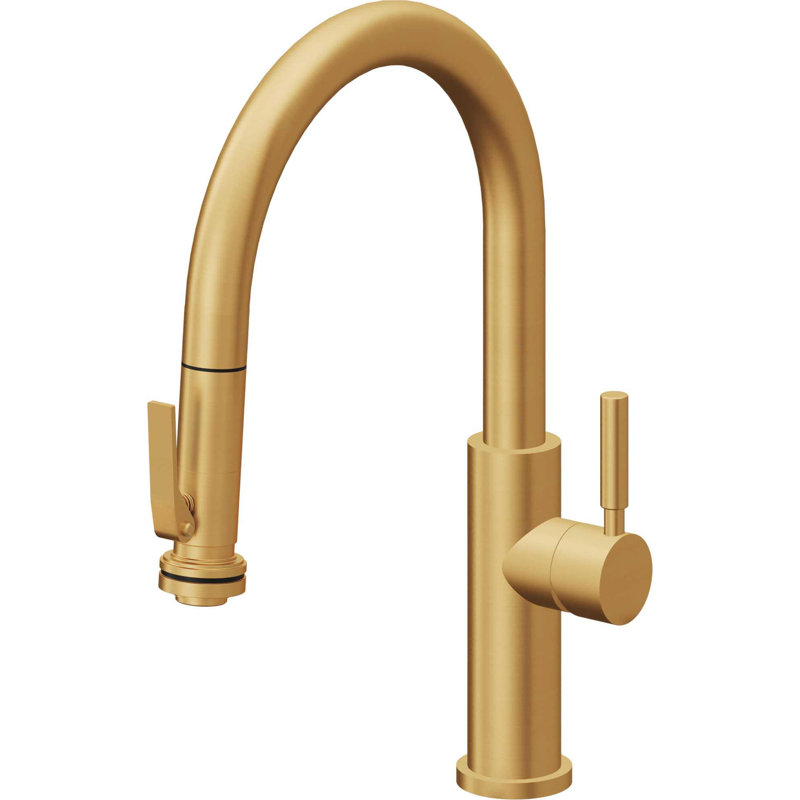 Corsano Contemporary Pull Down Kitchen Faucet with Squeeze Sprayer Low Spout and ST Series Handle, Lifetime Satin Gold