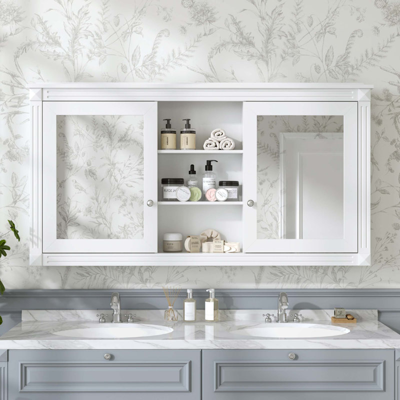 Armoire de rangement murale moderne 2 en 1 avec rangement réglable et technologie de fermeture en douceur, White