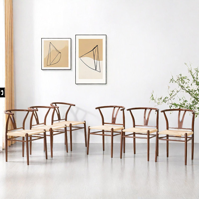 Ensemble de 6 chaises de salle à manger Wishbone, Brun