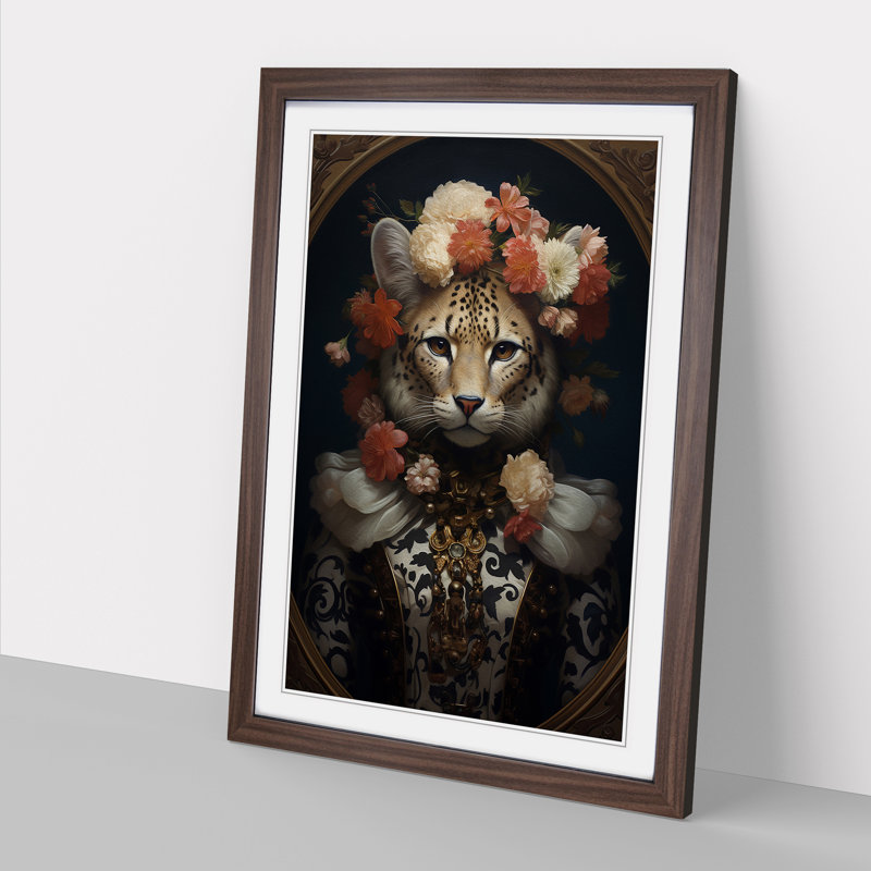 Cheetah Rococo - Single Picture Frame Print on Wood, 34cm H x 25cm W x 2cm D, Walnut Framed