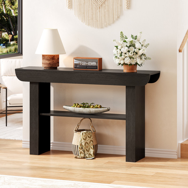 55" Farmhouse Console Table,Wooden Narrow Long Entryway Foyer Table, Black