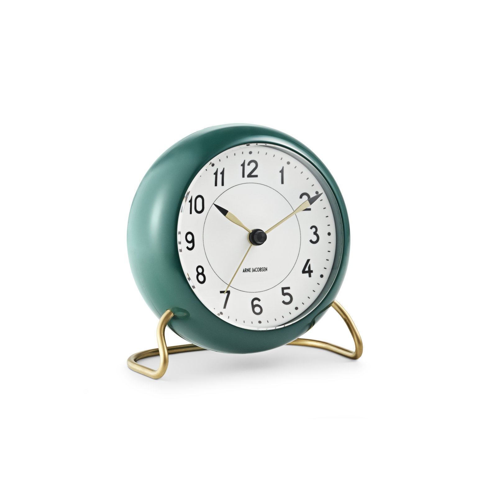 Station Analog Electric Alarm Tabletop Clock, White/Green/Gold