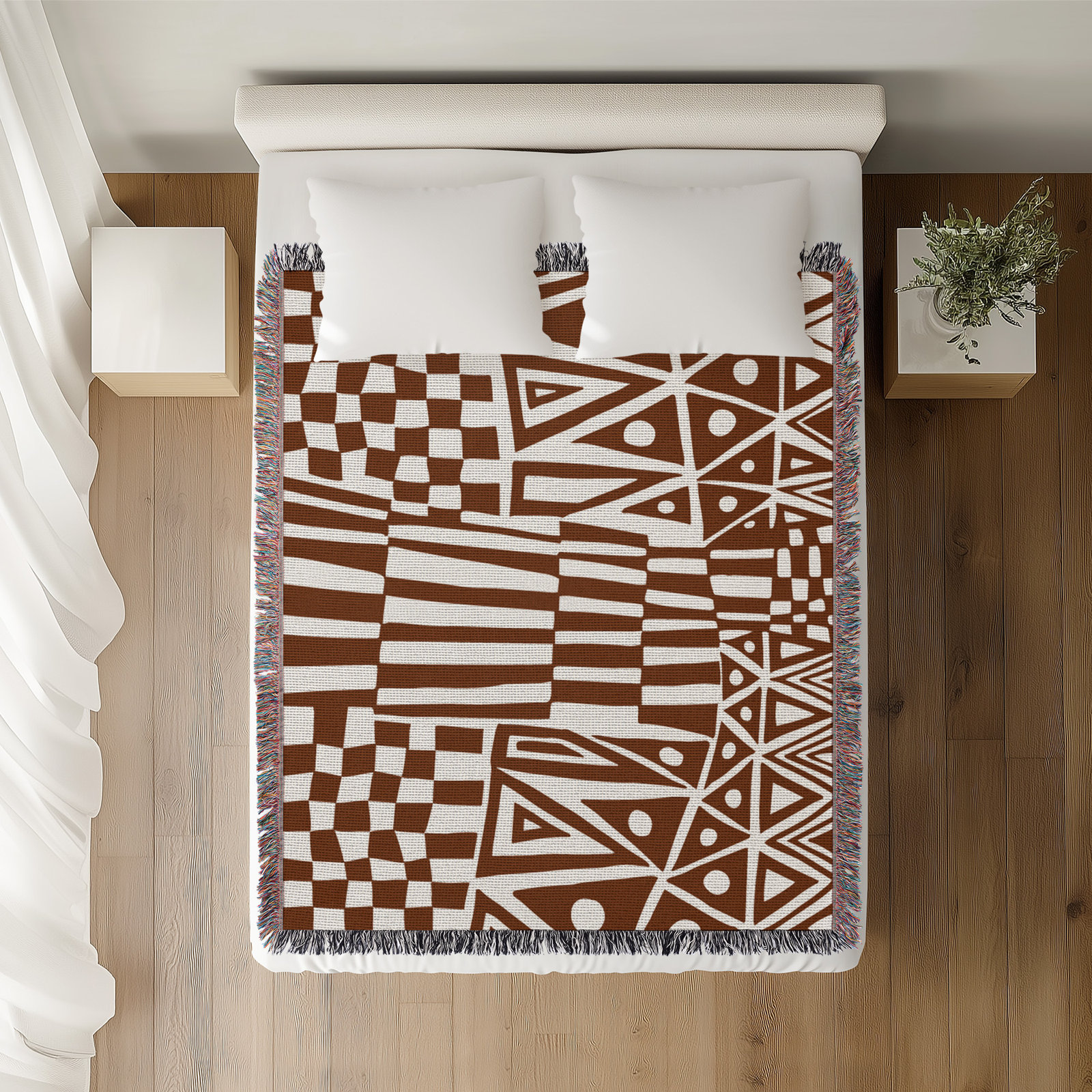 Cocodili Cotton Hand Woven Throw Blanket, 50" x 60" – Throw, Rust Brown