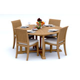 5 Pcs Grade-A Teak Wood Dining Set: 60" Round Table And 4 Lagos Armless Chairs #11LG1200