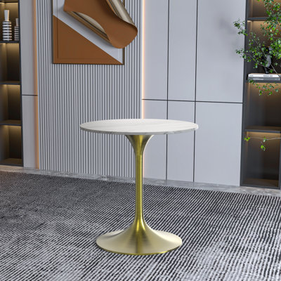 Heatherton 27" Round Dining Table with Sintered Stone Top and Gold Steel Pedestal Base Kitchen Table Seats 2 Person