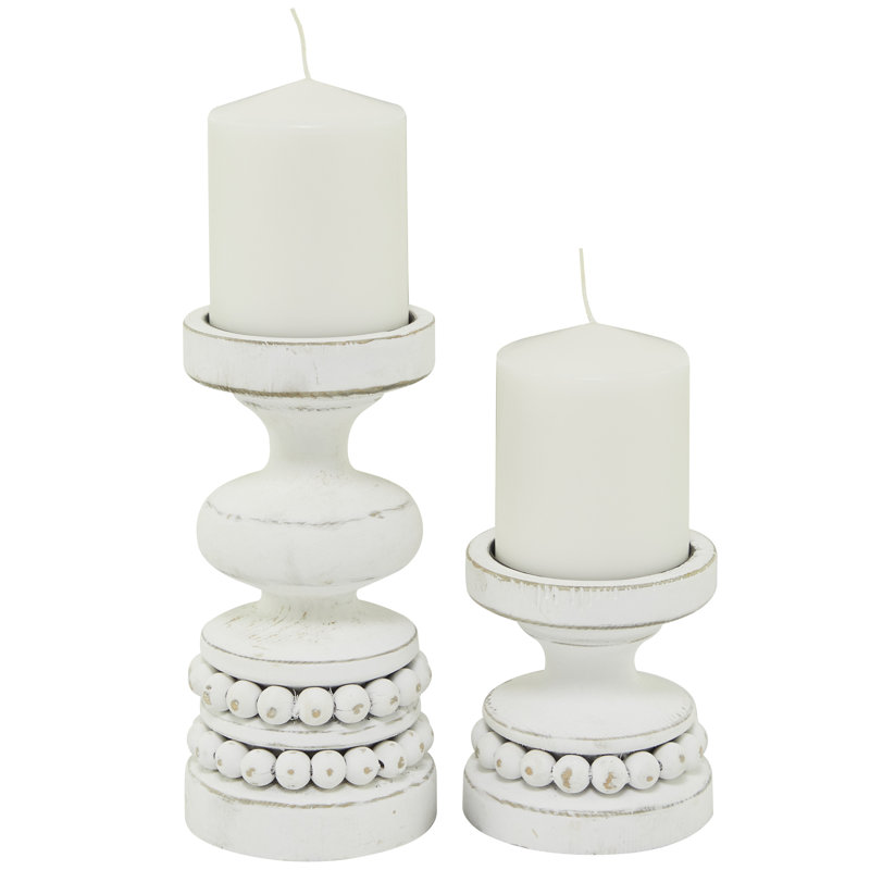 Porte-bougie traditionnel en bois perlé, Blanc