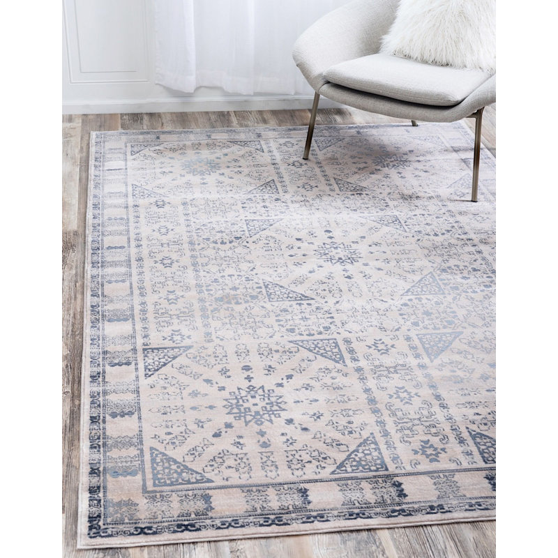 Tapis oriental ivoire / bleu Iyanna, Rectangle 5 pi x 8 pi