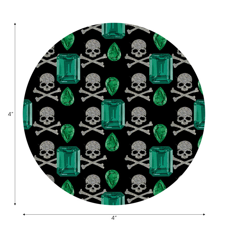 Gem Emeralds Skull Vegan Leather Round Coasters, Black