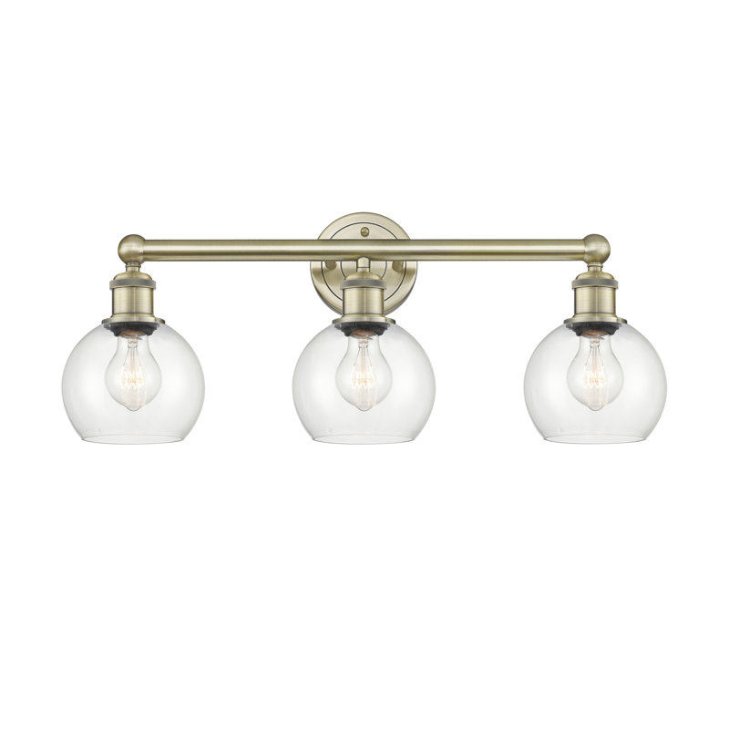 Éclairage pour salle de bain 3 lumières à intensité variable, Laiton antique, Transparent, H 10,63 po x l 24 po x P 7,5 po