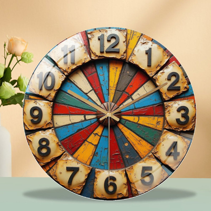 Horloge murale rétro vintage avec art coloré - horloge murale moderne en verre 12 po