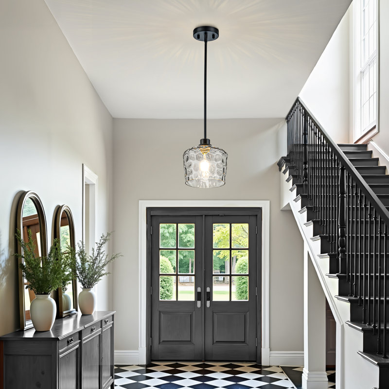 1-light 7.67" Wide Kitchen Island Light With Rippled Glass For Kitchen Island, Matte Black
