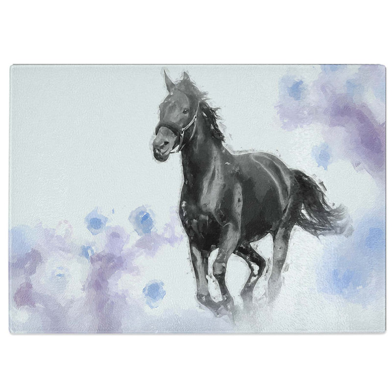 Tempered Glass Wild Black Horse in Abstract Chopping Board, 28.5 cm W x 20 cm L