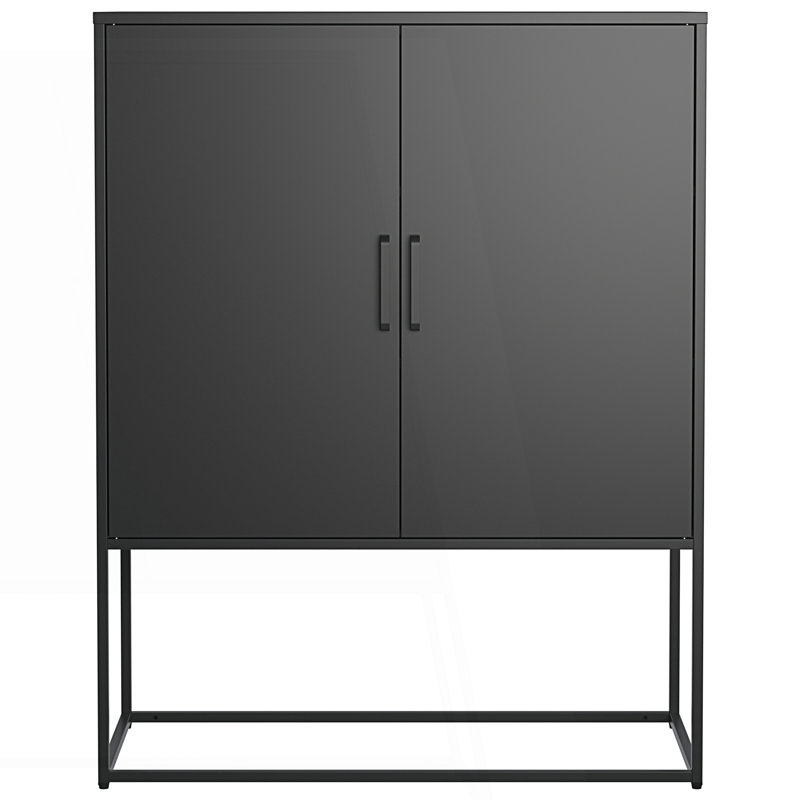 Buffet en métal, armoire de rangement moderne avec 2 tablettes, armoire d'appoint autoportante, Noir