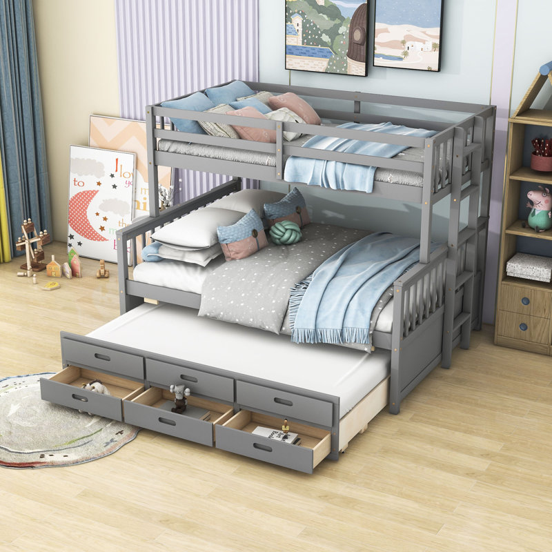 Greylin Kids Twin Over Full Bunk Bed with Trundle with Drawers, Gray