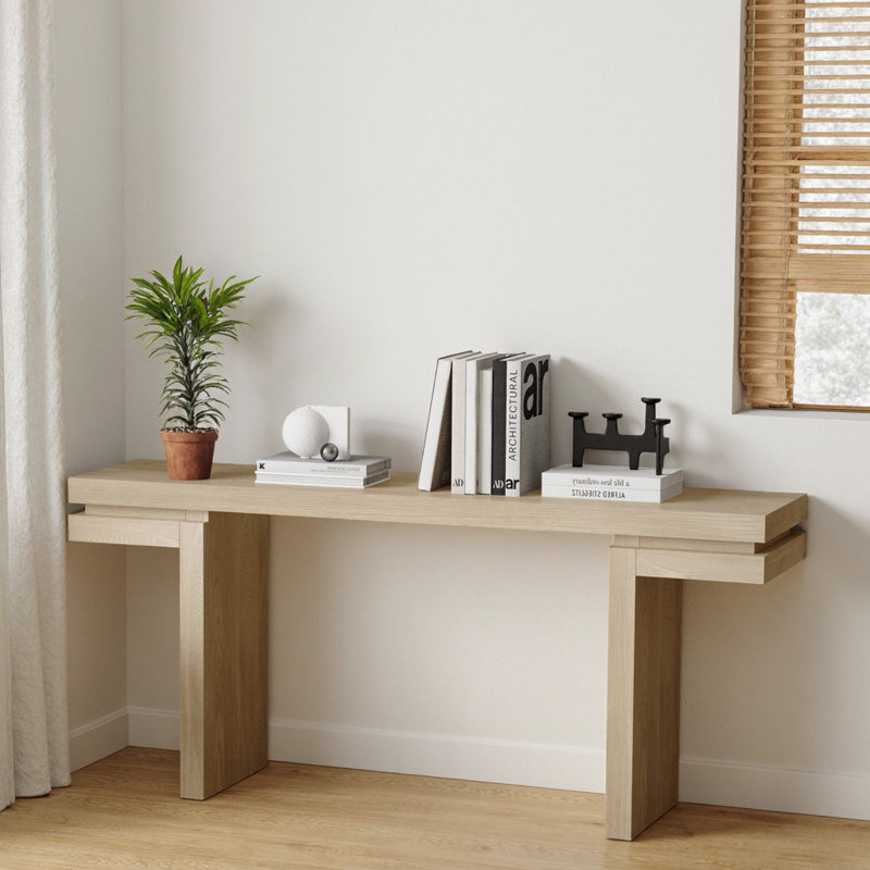 Console en chêne patiné avec placage en bois véritable pour le vestibule, le couloir, le salon et le bureau personnel, design minimaliste