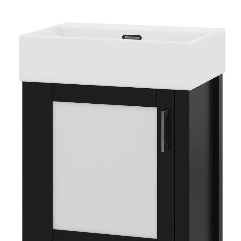 Meuble-lavabo de 20 po avec lavabo en céramique épais robuste, meuble-lavabo autoportant avec 1 grand tiroir et 1 porte à fermeture en douceur