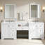 Meuble-lavabo moderne à double cuve avec comptoir en pierre d'ingénierie et rangement à fermeture en douceur-129940325