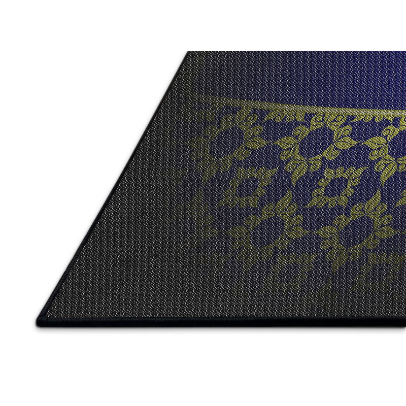 Tapis décoratif bleu Damas elle-mai, Rectangle 5 pi x 7 pi