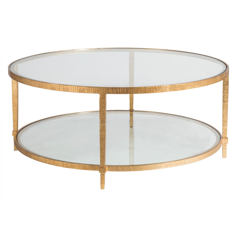 Claret Gold Leaf 42" Round Glass Cocktail Table