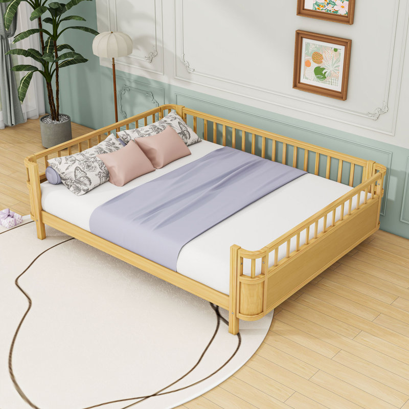 Wood Platform Bed with Safety Rails, Natural