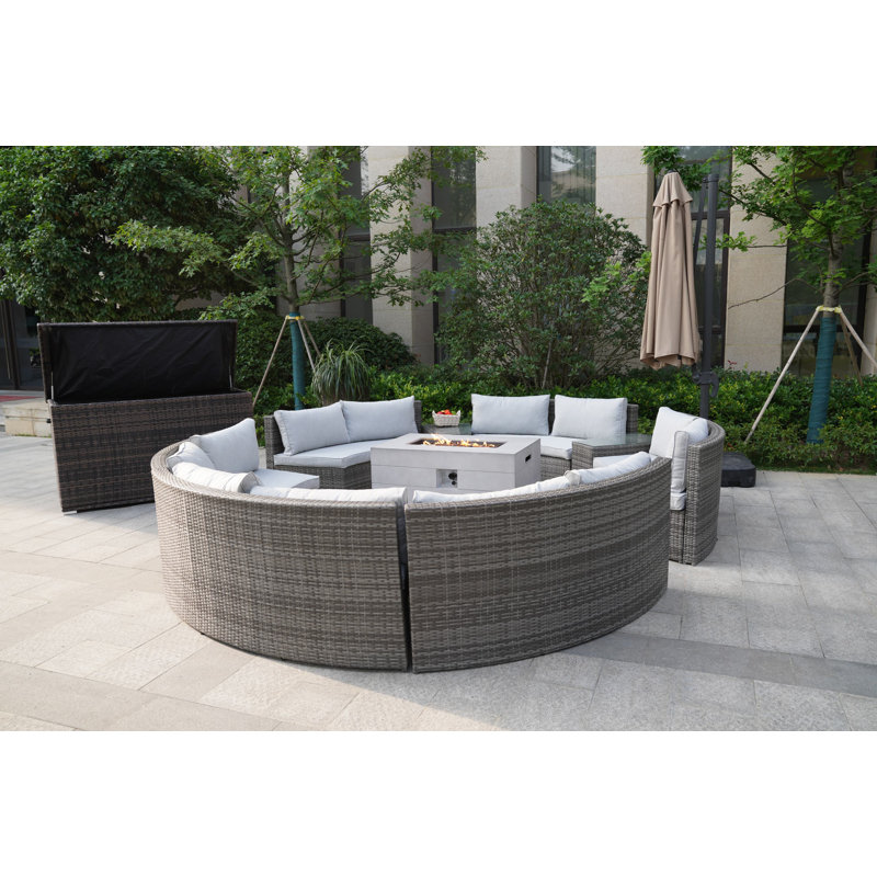 Ensemble de conversation en osier / rotin pour 12 personnes avec coussins Blanche