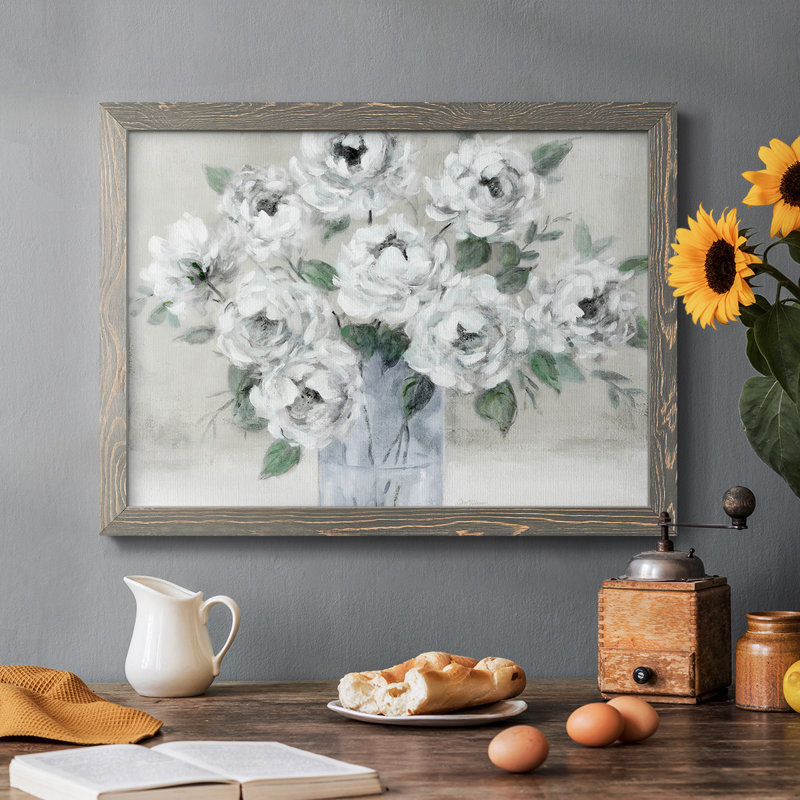 Tender White Roses, reproduction d'art sur toile, H 22 po x l 32 po, Gris