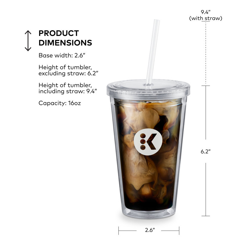 Clear Double-Walled 16oz Iced Beverage Tumbler with Straw