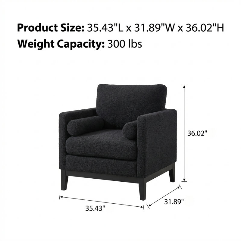 Chaise d'appoint Modern Farmhouse Performance avec pieds à finition, base en bois et deux coussins décoratifs