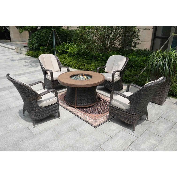 Areefa Round 4 - Person 42" Long Fire Pit Table Dining Set with Cushions