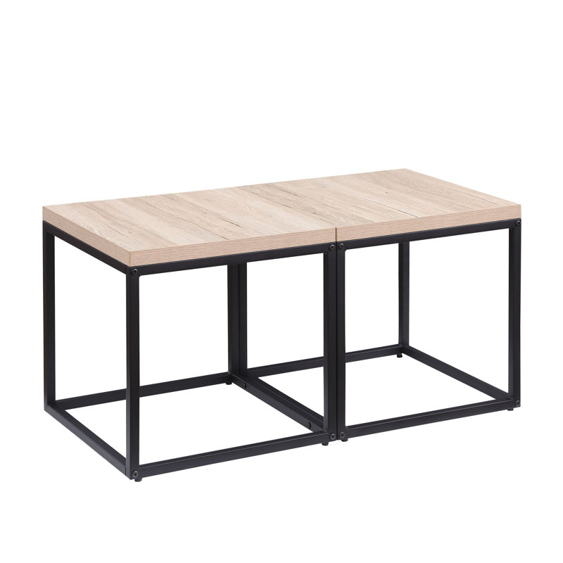 Square Solid Wood End Table Side Table Metal Base, 2