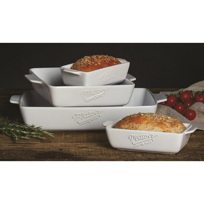 Mason Craft & More Rectangle Ceramic 4 Piece Bake Ware Set Bakeware Set, White