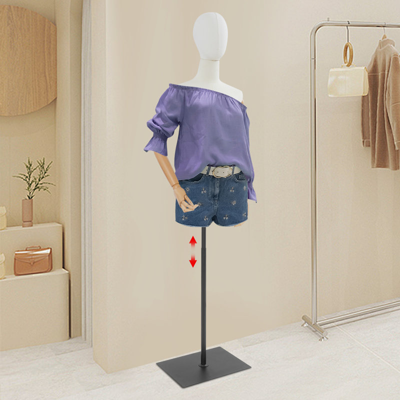 Mannequin femme à hauteur ajustable de 55 à 80 po avec accoudoirs flexibles, présentoir en lin, Noir