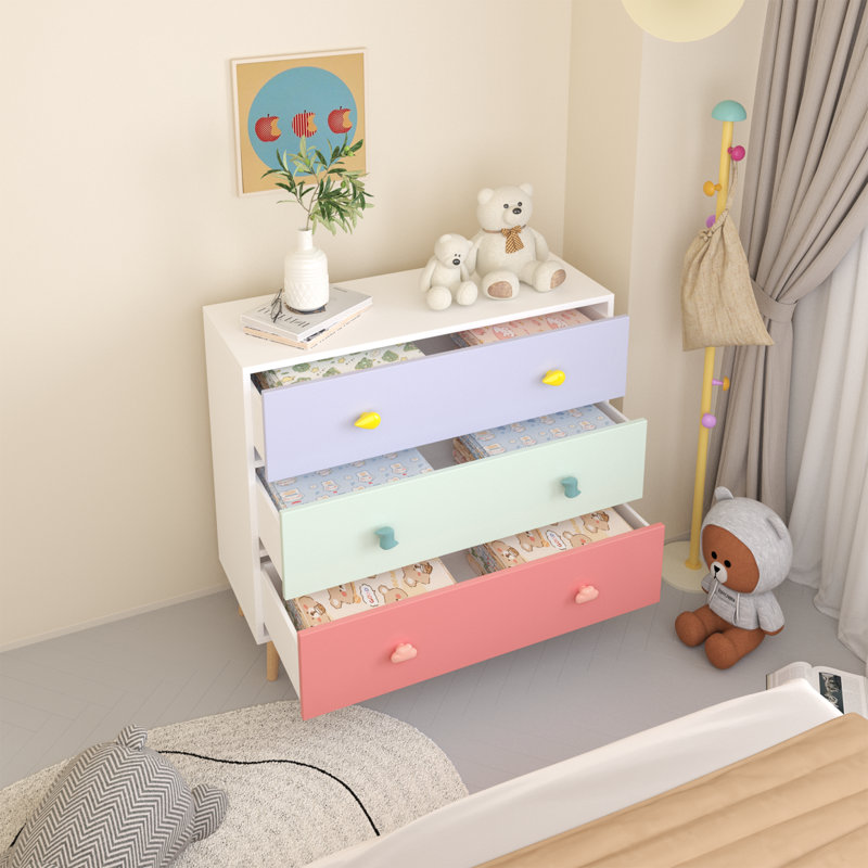 Commode 3 tiroirs, table de chevet pour bébé, armoire de rangement pour enfant, Gris