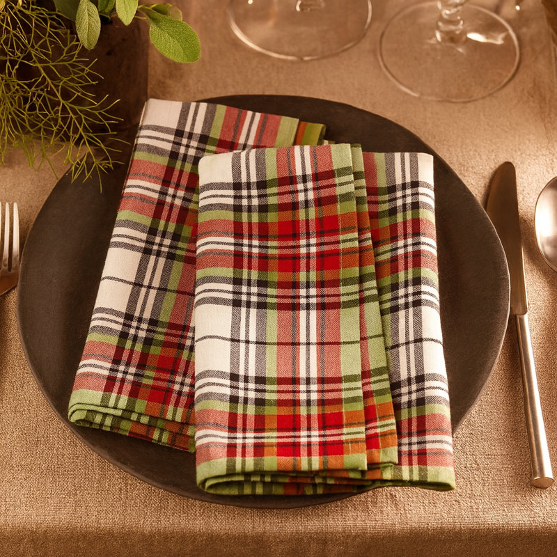 Multicolor Holiday Plaid Cotton Christmas Cloth Napkins 20" W X 20" L, Set Of 4