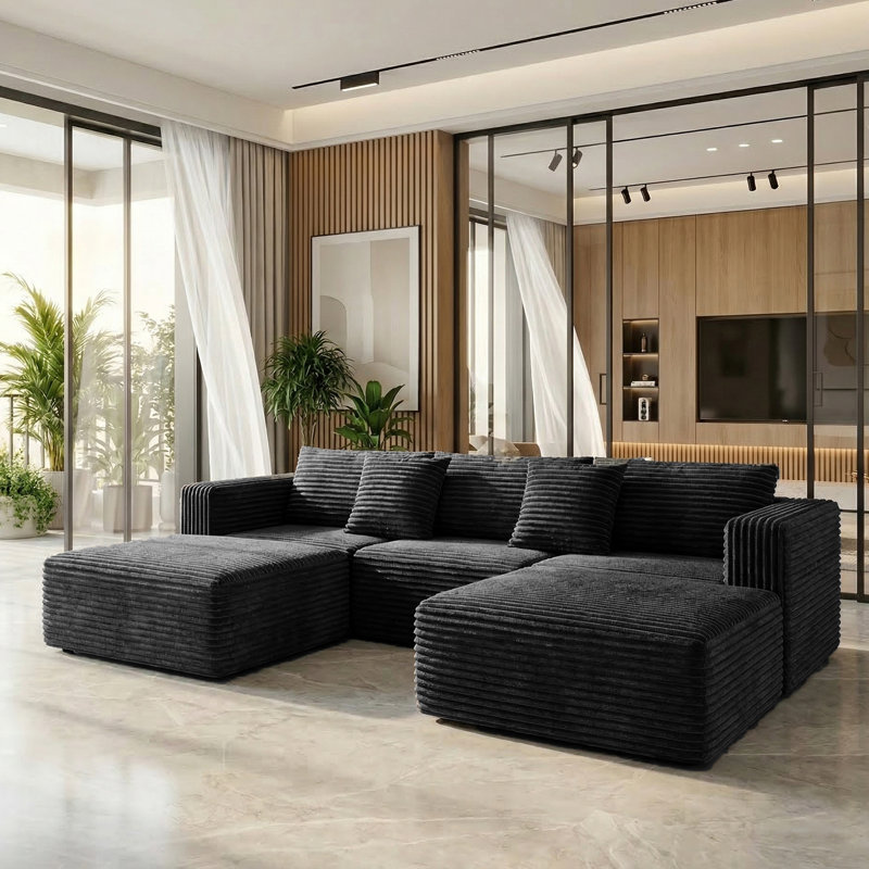111" U/L Shape Cloud Modular Sectional Sofas, Black