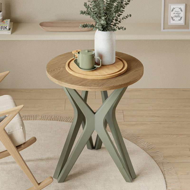 Cross Legs End Table, Brown/Green