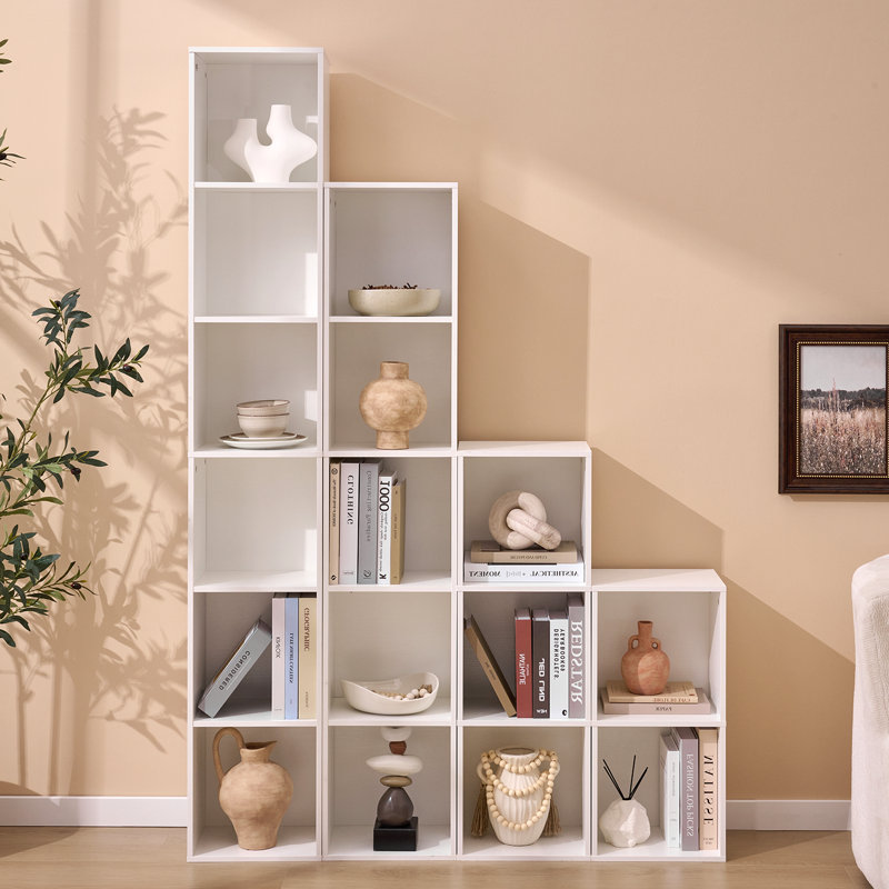 Narrow Cube Storage Cabinet, 5-Cube Wood Bookcase, Freely Stackable & Modular Shelving Unit For Living Room, Bedroom, Home Office, TV Stand Or Display, White